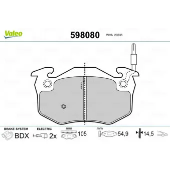 Jeu de 4 plaquettes de frein avant VALEO 598080