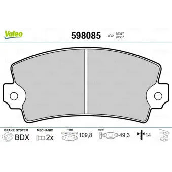 Jeu de 4 plaquettes de frein arrière VALEO 598085
