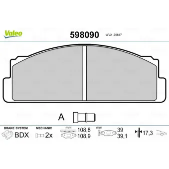 Jeu de 4 plaquettes de frein avant VALEO 598090