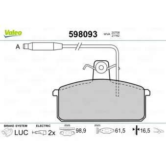 Jeu de 4 plaquettes de frein avant VALEO 598093