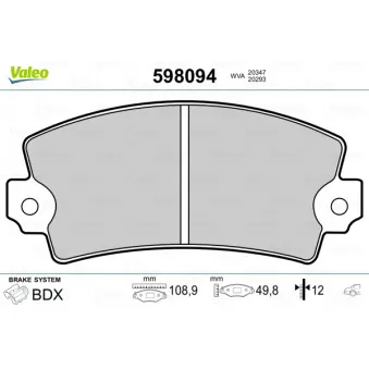 Jeu de 4 plaquettes de frein arrière VALEO 598094