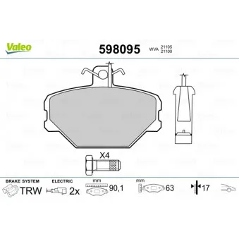 Jeu de 4 plaquettes de frein avant VALEO 598095