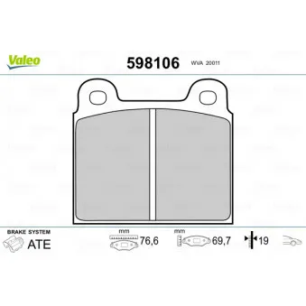 Jeu de 4 plaquettes de frein avant VALEO 598106