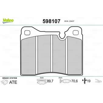 Jeu de 4 plaquettes de frein arrière VALEO 598107