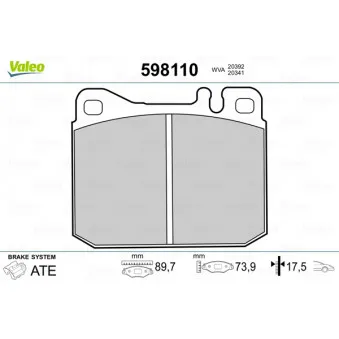 Jeu de 4 plaquettes de frein avant VALEO 598110