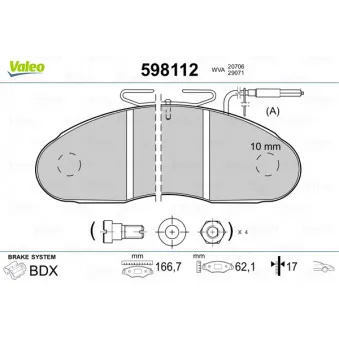 Jeu de 4 plaquettes de frein avant VALEO 598112