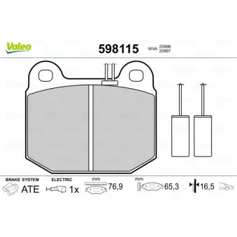 Jeu de 4 plaquettes de frein arrière VALEO 598115