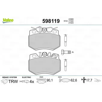 Jeu de 4 plaquettes de frein avant VALEO 598119