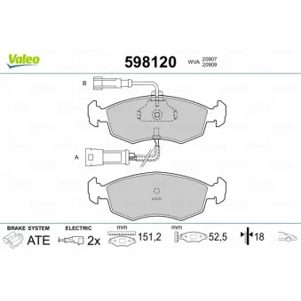 Jeu de 4 plaquettes de frein avant VALEO 598120