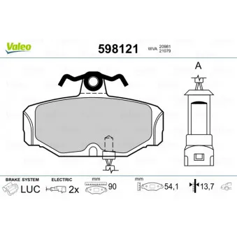 Jeu de 4 plaquettes de frein arrière VALEO 598121