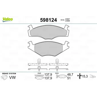 Jeu de 4 plaquettes de frein avant VALEO 598124