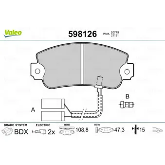Jeu de 4 plaquettes de frein avant VALEO 598126