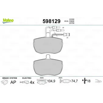 Jeu de 4 plaquettes de frein avant VALEO 598129