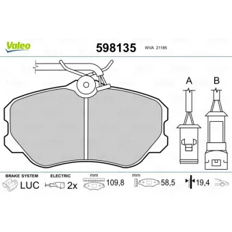 Jeu de 4 plaquettes de frein avant VALEO 598135
