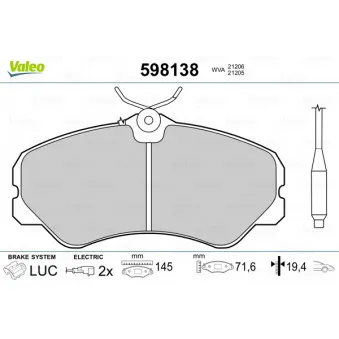 Jeu de 4 plaquettes de frein avant VALEO 598138