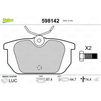 Jeu de 4 plaquettes de frein arrière VALEO 598142