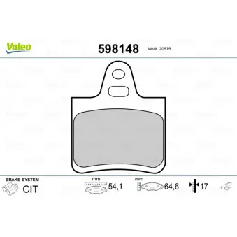 Jeu de 4 plaquettes de frein arrière VALEO 598148
