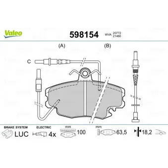 Jeu de 4 plaquettes de frein avant VALEO 598154