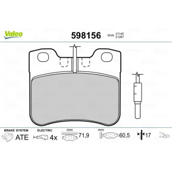 Jeu de 4 plaquettes de frein avant VALEO 598156