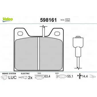 Jeu de 4 plaquettes de frein avant VALEO 598161