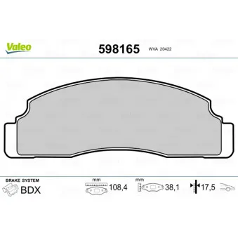 Jeu de 4 plaquettes de frein avant VALEO 598165