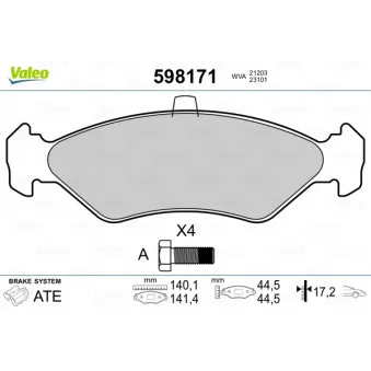 Jeu de 4 plaquettes de frein avant VALEO 598171