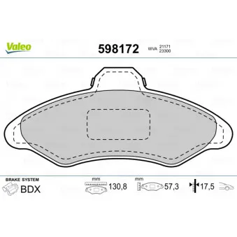 Jeu de 4 plaquettes de frein avant VALEO 598172