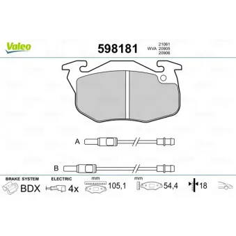 Jeu de 4 plaquettes de frein avant VALEO 598181