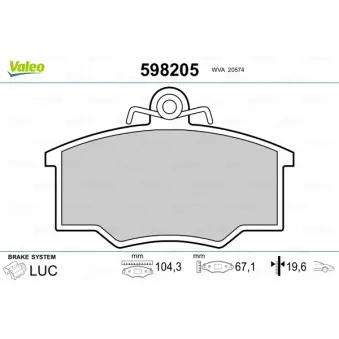 Jeu de 4 plaquettes de frein avant VALEO 598205