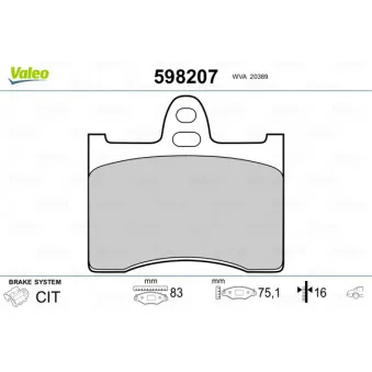 Jeu de 4 plaquettes de frein arrière VALEO 598207