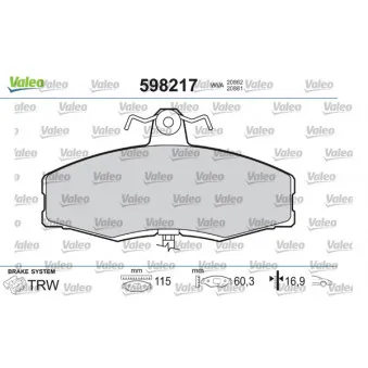 Jeu de 4 plaquettes de frein avant VALEO 598217