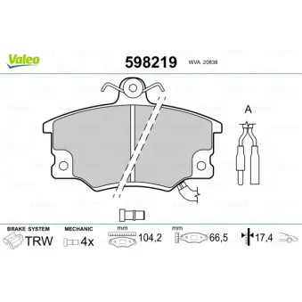 Jeu de 4 plaquettes de frein avant VALEO 598219