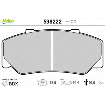 Jeu de 4 plaquettes de frein avant VALEO 598222