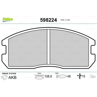 Jeu de 4 plaquettes de frein avant VALEO 598224