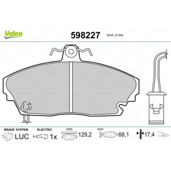 Jeu de 4 plaquettes de frein avant VALEO 598227