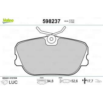 Jeu de 4 plaquettes de frein avant VALEO 598237