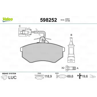 Jeu de 4 plaquettes de frein avant VALEO 598252