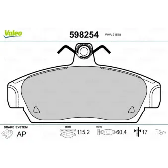 Jeu de 4 plaquettes de frein avant VALEO 598254