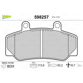 Jeu de 4 plaquettes de frein avant VALEO 598257