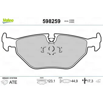 Jeu de 4 plaquettes de frein arrière VALEO 598259