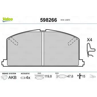 Jeu de 4 plaquettes de frein avant VALEO 598266