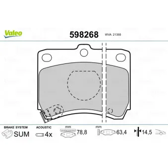 Jeu de 4 plaquettes de frein avant VALEO 598268
