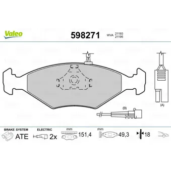 Jeu de 4 plaquettes de frein avant VALEO 598271