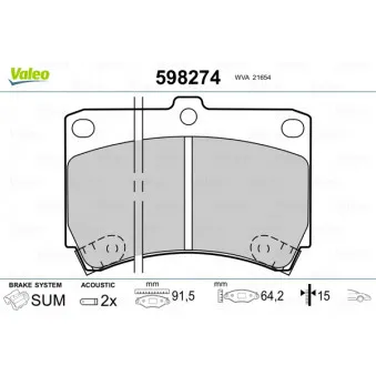 Jeu de 4 plaquettes de frein avant VALEO 598274