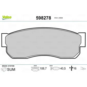 Jeu de 4 plaquettes de frein avant VALEO 598278