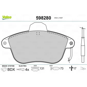 Jeu de 4 plaquettes de frein avant VALEO 598280