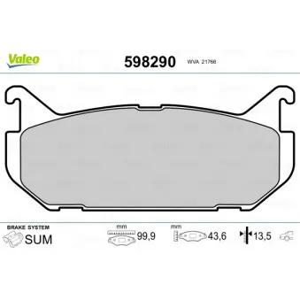 Jeu de 4 plaquettes de frein arrière VALEO 598290