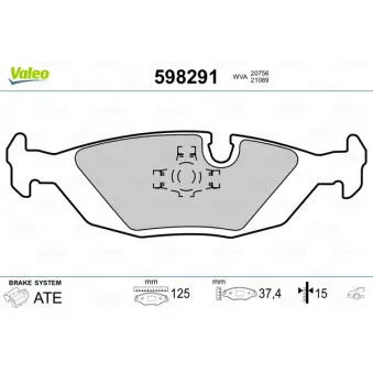 Jeu de 4 plaquettes de frein arrière VALEO 598291
