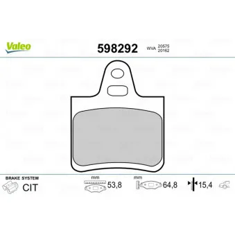 Jeu de 4 plaquettes de frein arrière VALEO 598292