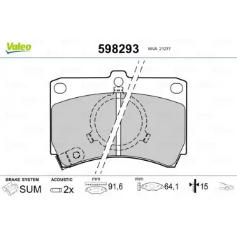 Jeu de 4 plaquettes de frein avant VALEO 598293